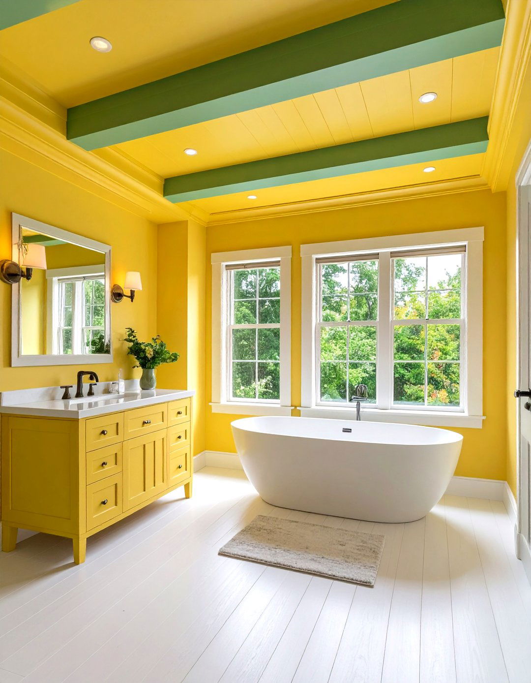 Firefly Create a high quality image with extra brightness of bold statement ceiling treat - 20 Yellow and Green Bathroom Ideas