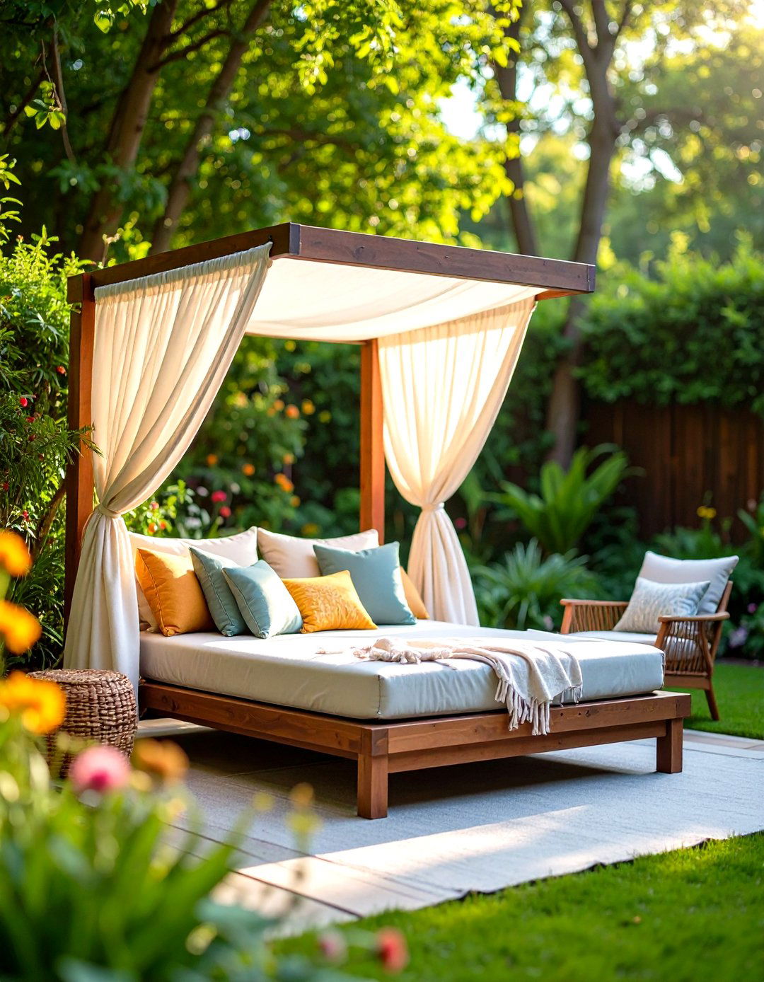 Firefly Create a high quality image with extra brightness of daybed outdoor reading nook
