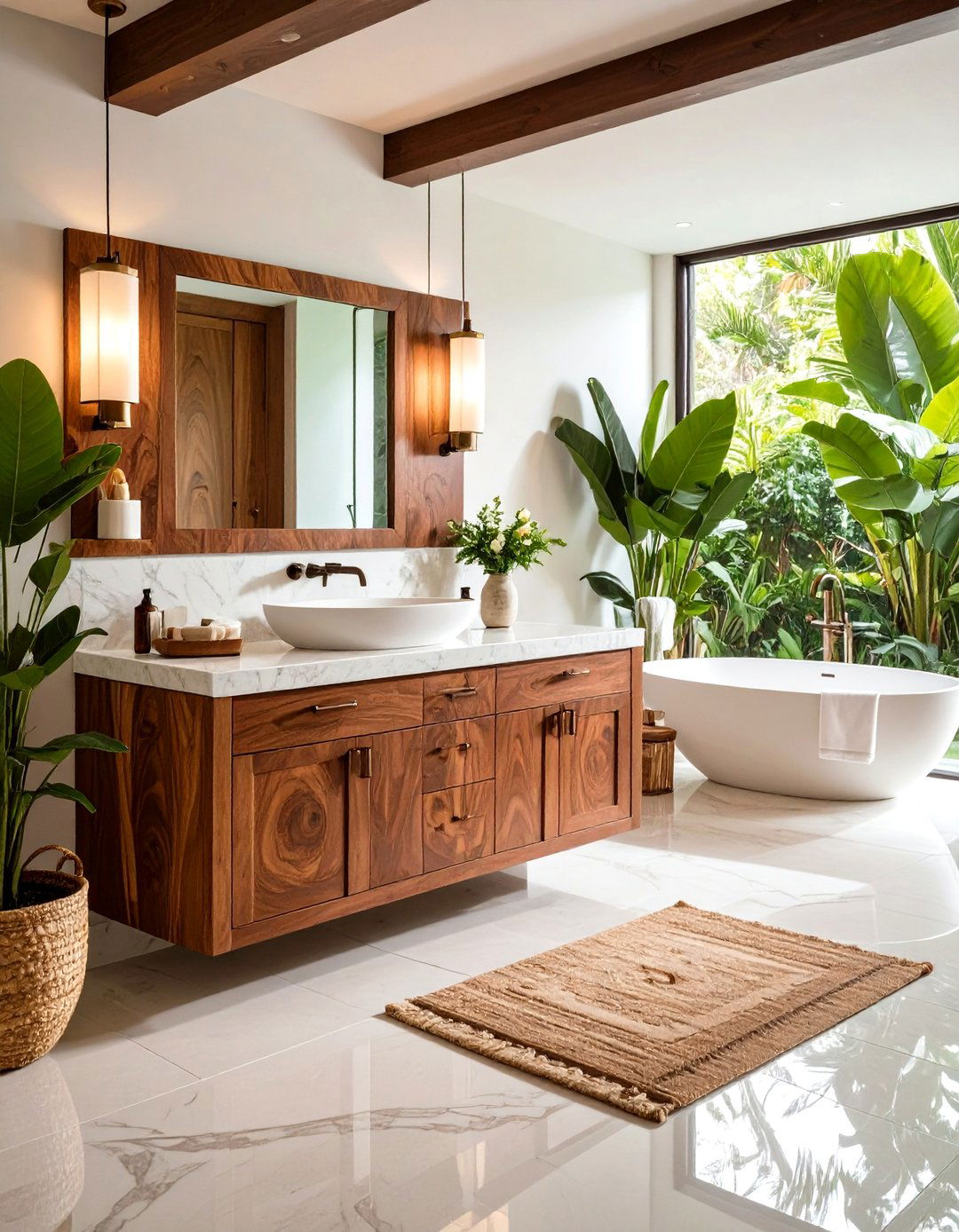 Firefly Create a high quality image with extra brightness of exotic hardwood wood bathroo - 20 Wood Bathroom Vanity Ideas