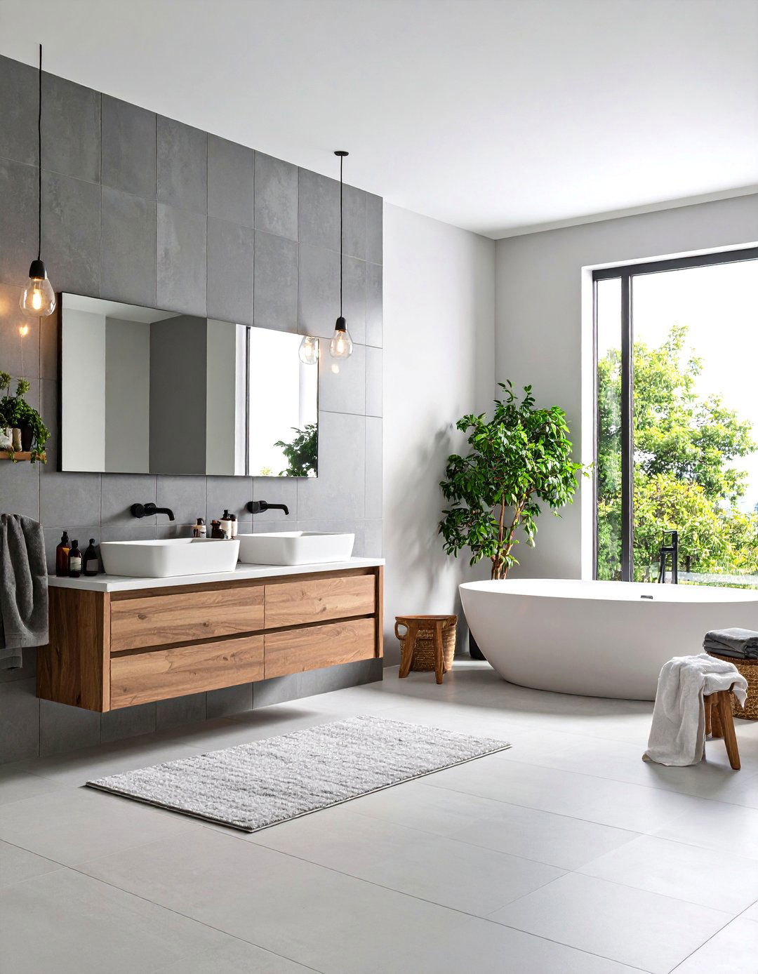 Firefly Create a high quality image with extra brightness of glossy and matte grey tiles - 20 Grey Tile Bathroom Ideas