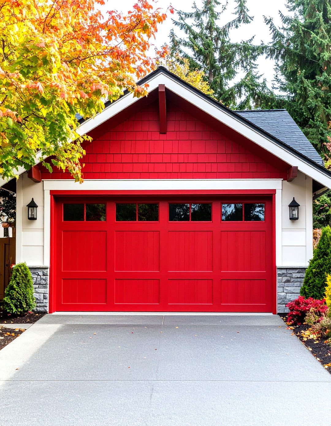 Firefly Create a high quality image with extra brightness of red garage door statement b - 20 red home exterior ideas