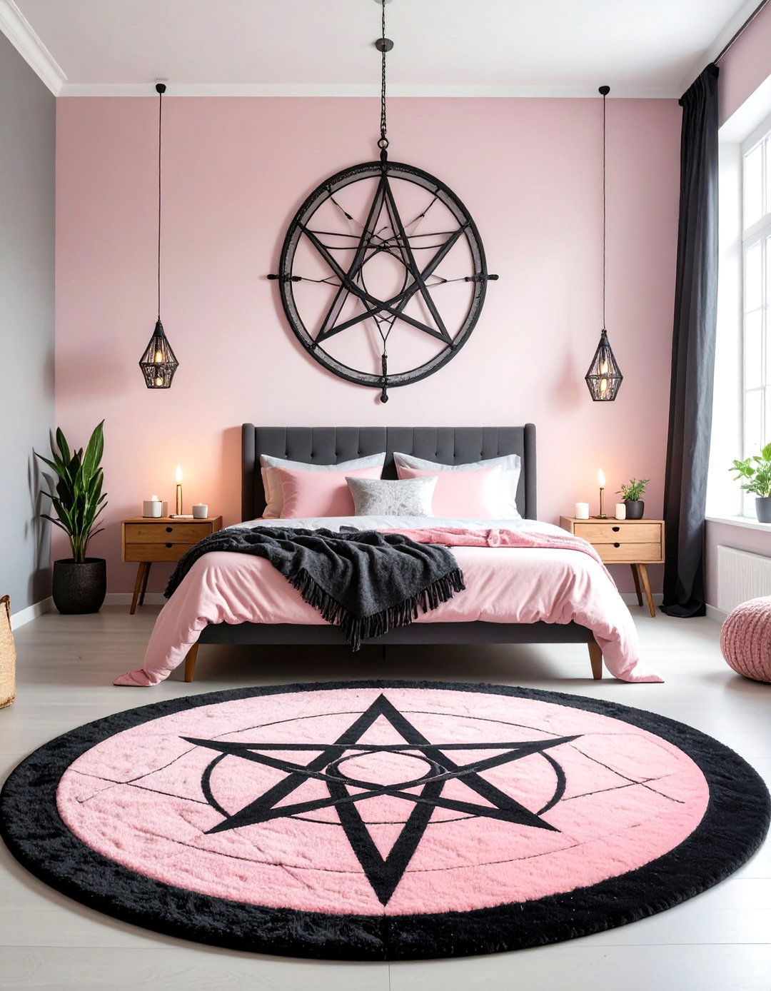 Firefly Create a high quality image with extra brightness of round rug featuring pastel p - 20 pastel goth bedroom ideas