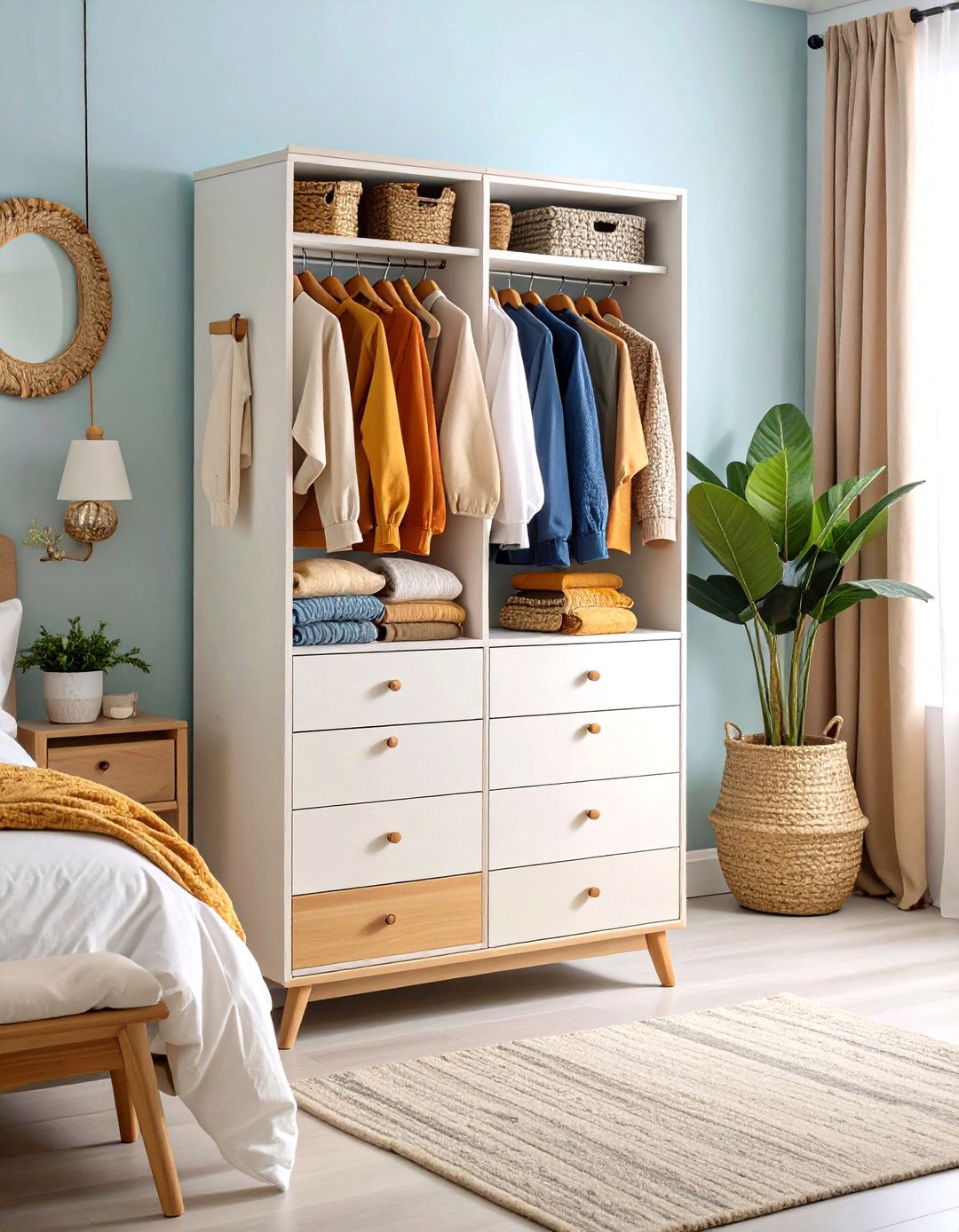 Firefly Create a high quality image with extra brightness of tall narrow dresser vertica - 20 small bedroom storage ideas
