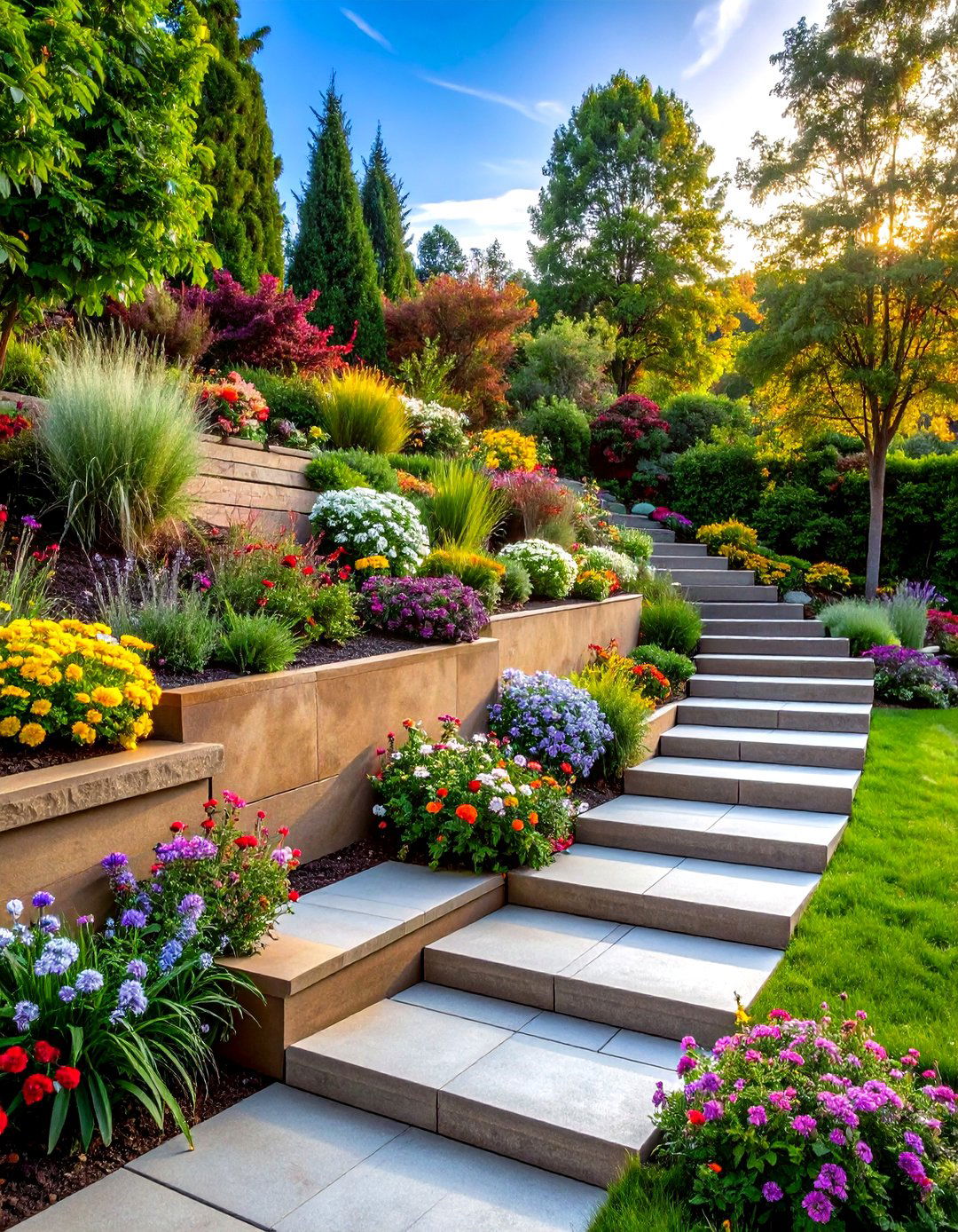 Firefly Create a high quality image with extra brightness of terraced multi level retaini - 20 Inexpensive Retaining Wall Ideas