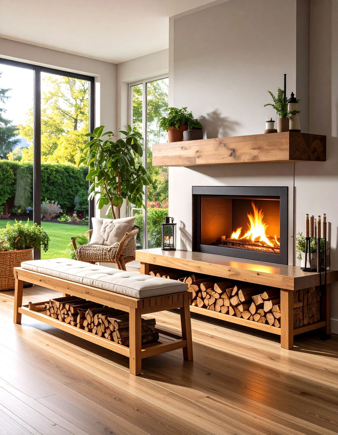 Fireplace Bench with Built In Log Storage Cubby - 20 Fireplace Bench Ideas