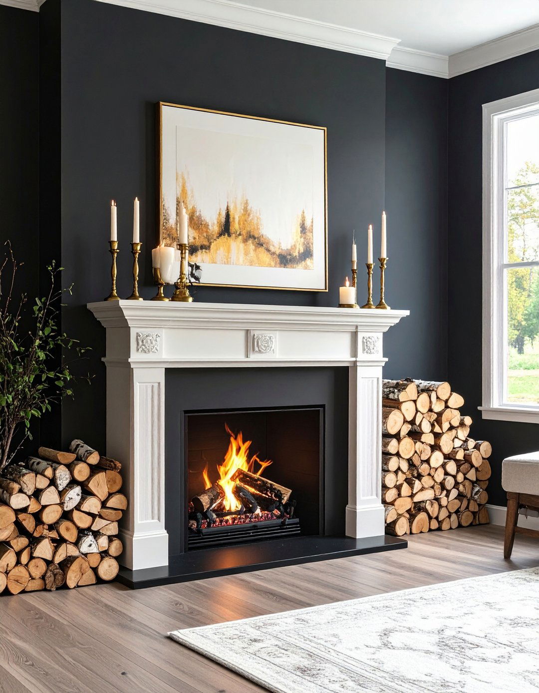 Fireplace Focused Black Accent Wall - 20 Black Room Ideas
