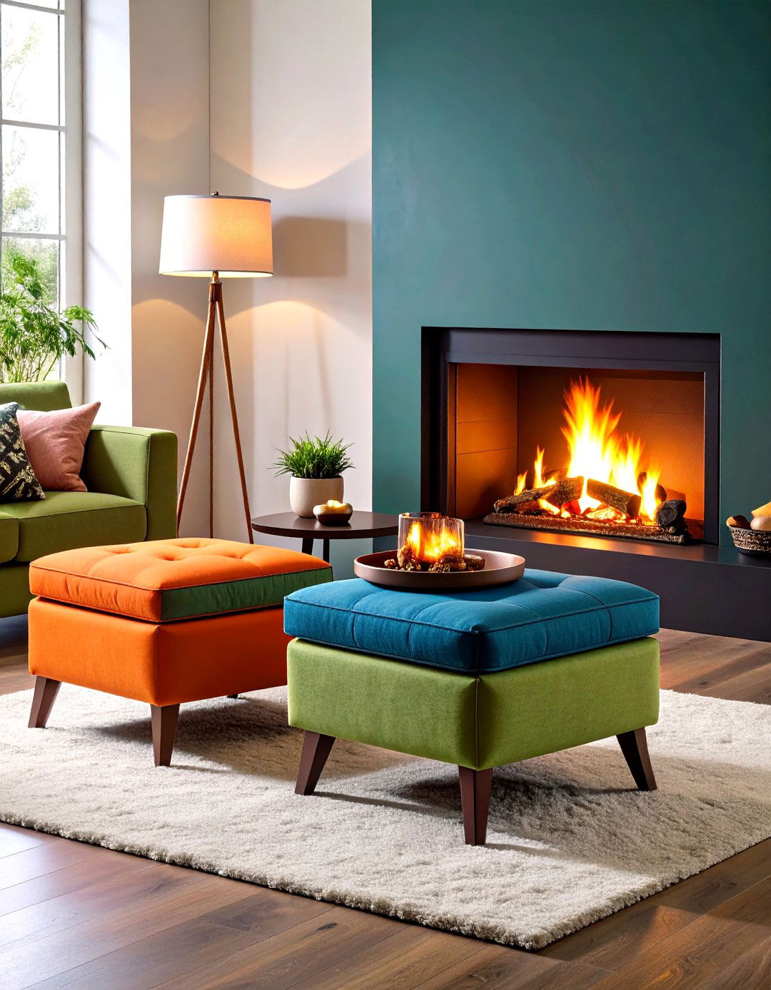 Fireplace Seating with Storage Ottomans - 20 Fireplace Seating Ideas