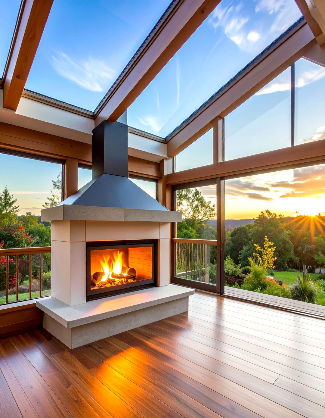 Fireplace and Skylight Combo - 20 Sunroom With Fireplace Ideas
