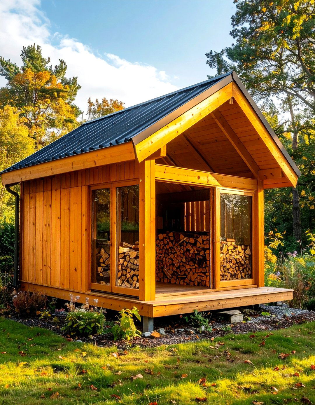 Firewood Log Shed With Deep Overhang - 20 Garden Shed Ideas