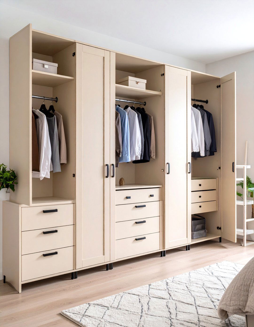 Fit Cream Wardrobes with Slim Black Pulls - 20 Cream and Black Bedroom Ideas