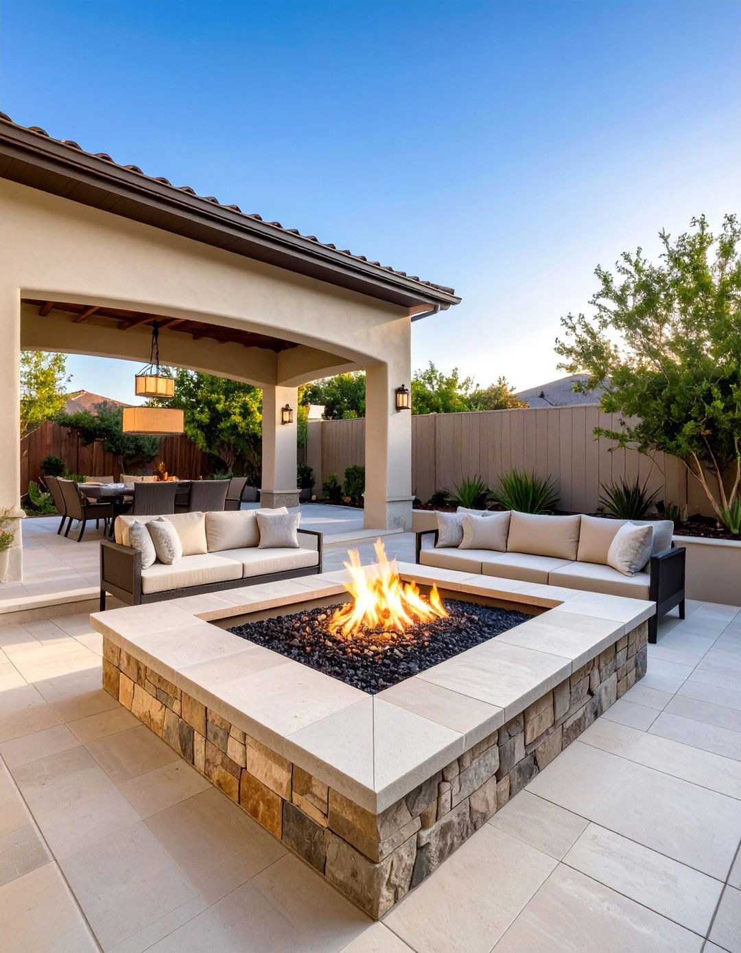 Flagstone Fire Pit Integrated into Patio - 20 Flagstone Fire Pit Ideas