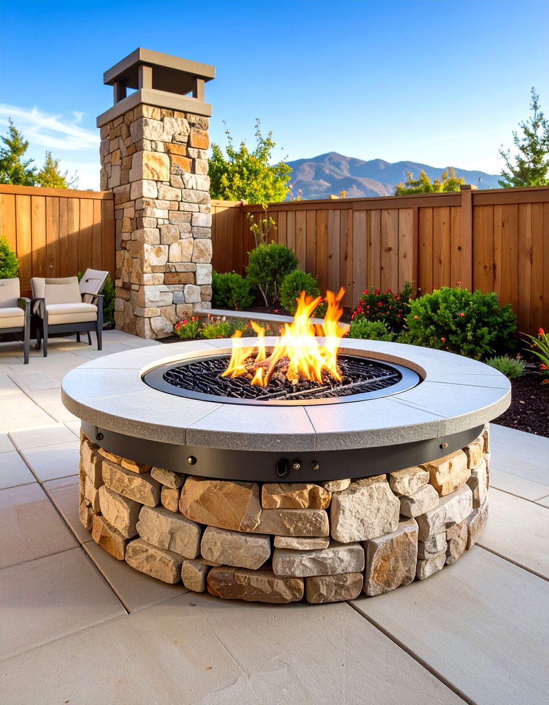 Flagstone Fire Pit with Cooking Grate - 20 Flagstone Fire Pit Ideas
