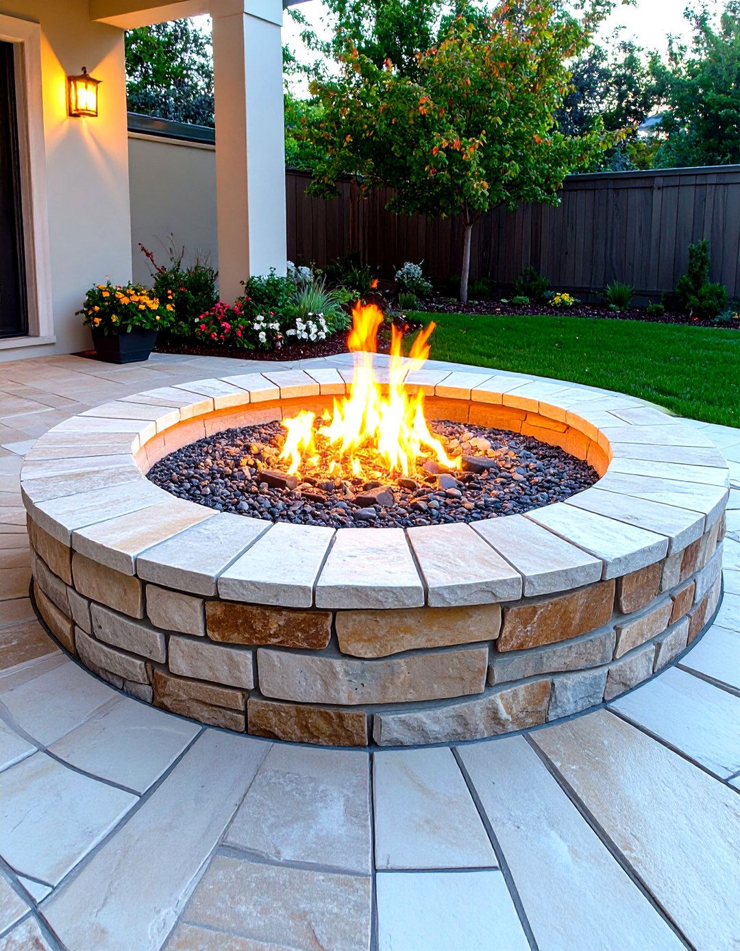 Flagstone Mosaic Pattern Fire Pit Floor - 20 Flagstone Fire Pit Ideas