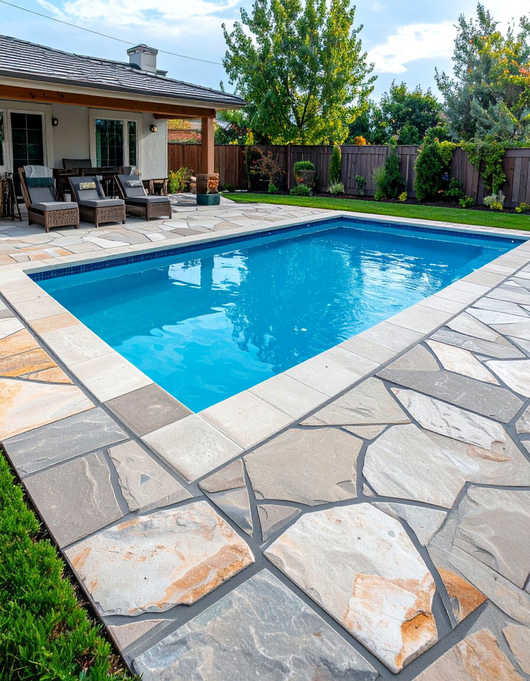 Flagstone Patterned Stamped Concrete Pool Deck - 20 Concrete Pool Deck Ideas