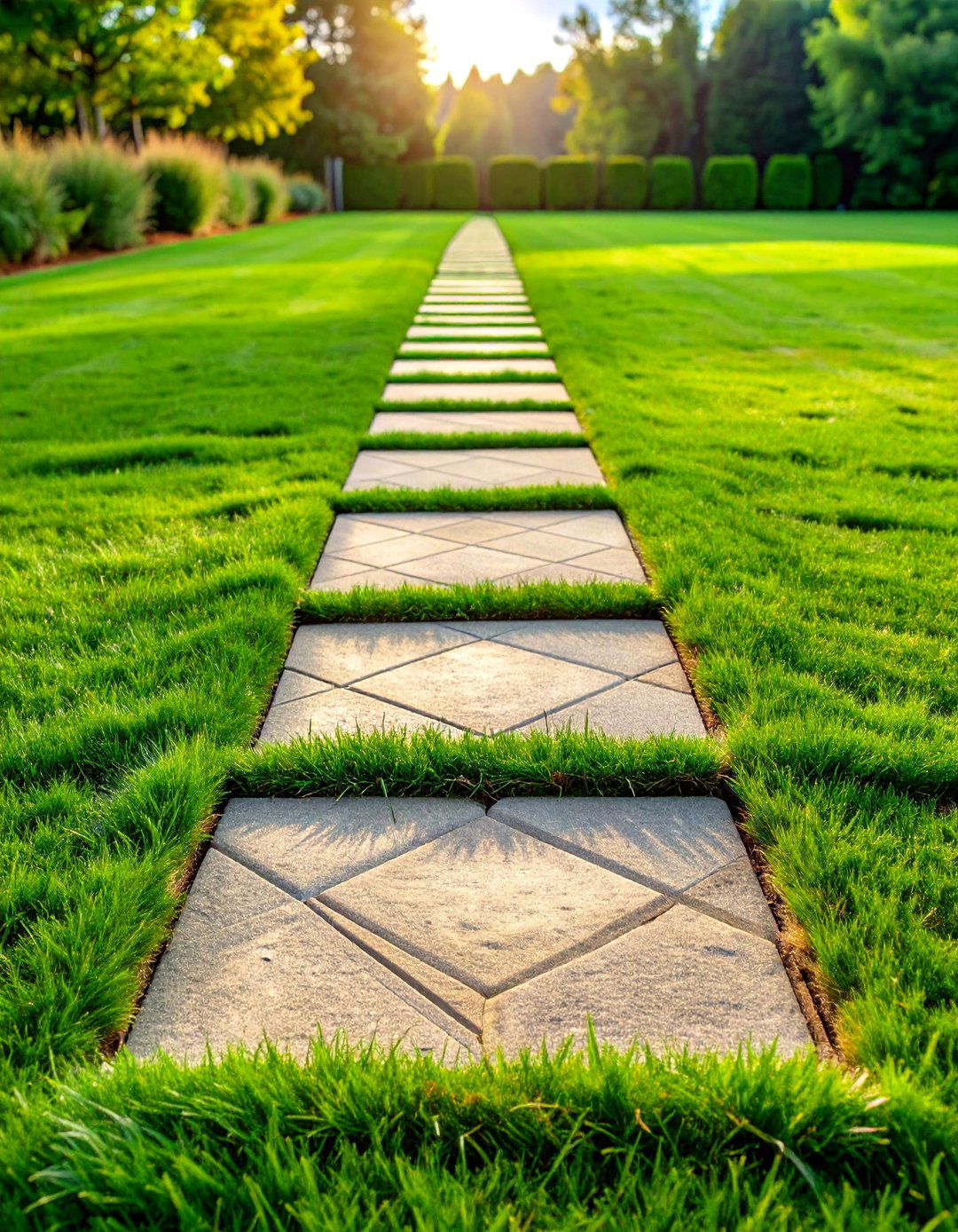 Flagstone Squares Set in Grass - 20 Farmhouse Walkway Ideas