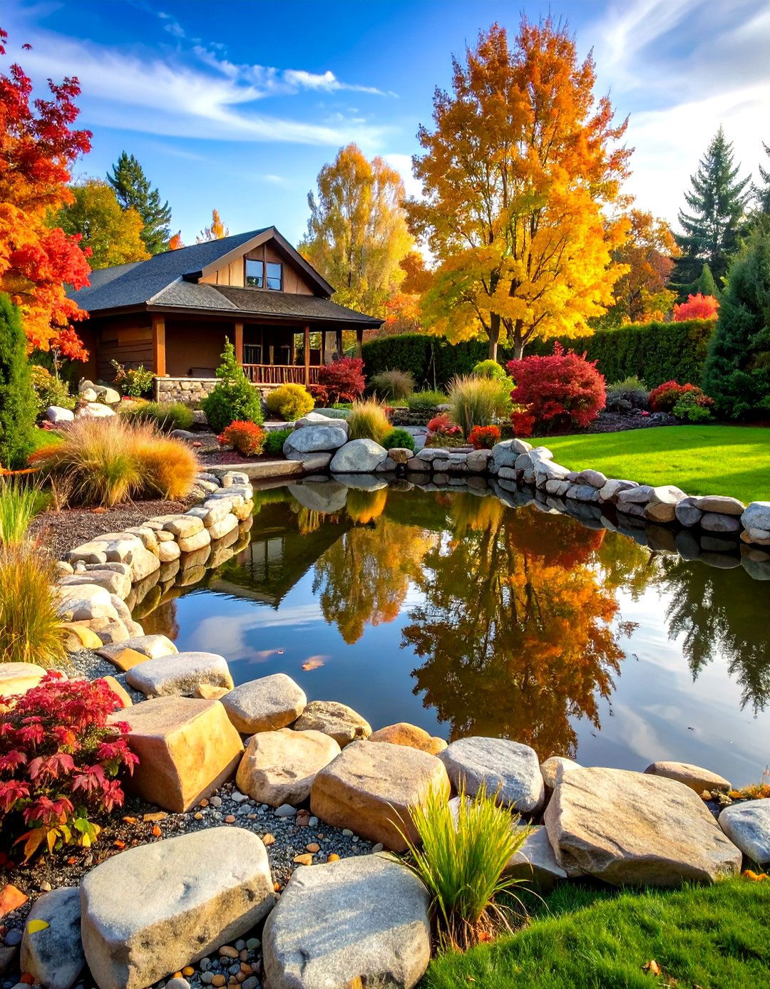 Flagstone Stacked Pond Edging - 20 Pond Edging Ideas