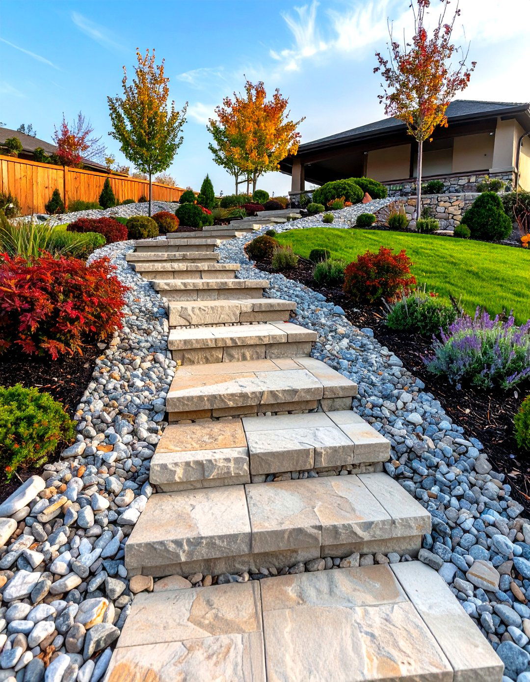 Flagstone Stair Walkway Up a Gentle Slope - 20 Flagstone Walkway Ideas