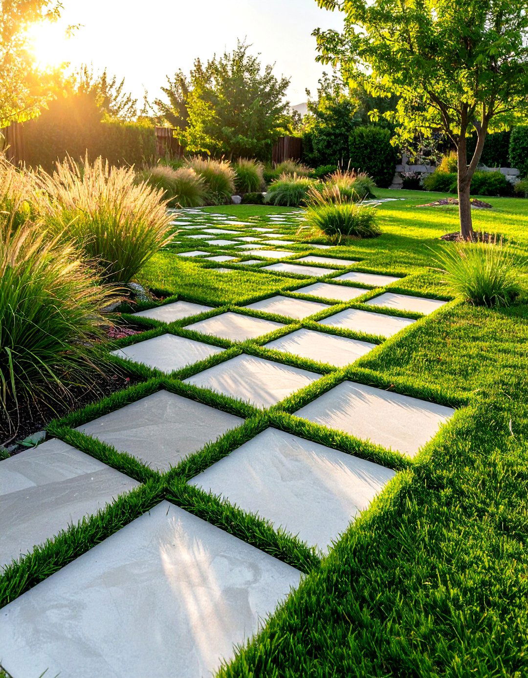 Flagstone and Grass Grid for Clean Modern Lines - 20 Flagstone Walkway Ideas