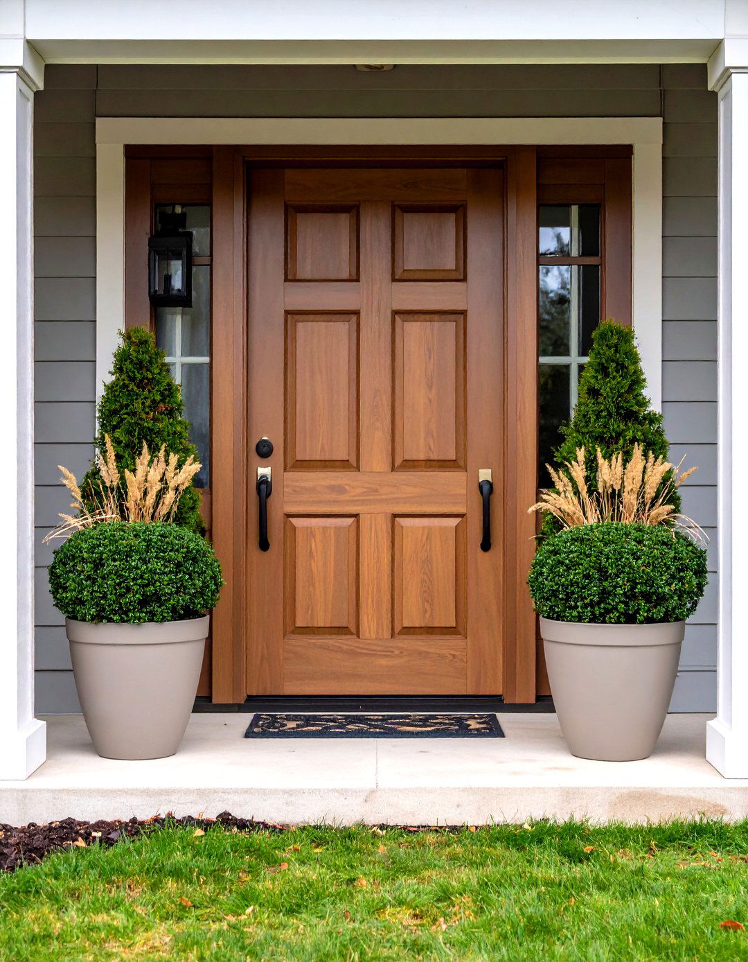 Flank the Door with Tall Planters for Natural Screening - 20 Front Door Privacy Ideas