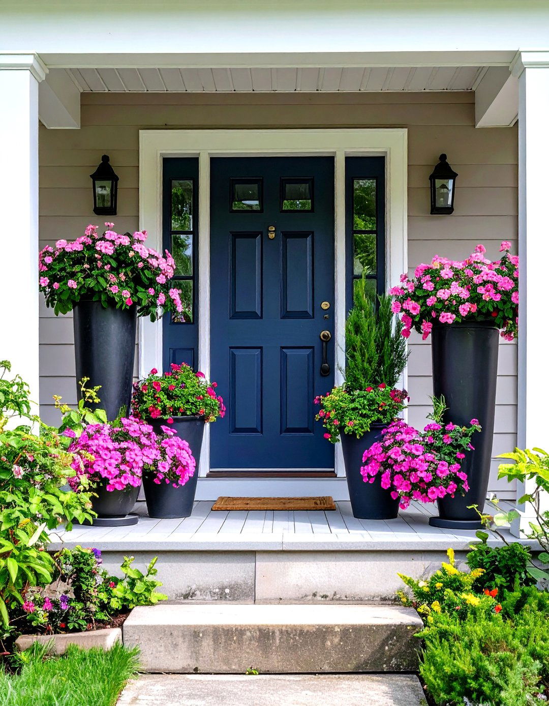 Flanking Planters Frame Front Door Decor - 20 Front Door Decor Ideas