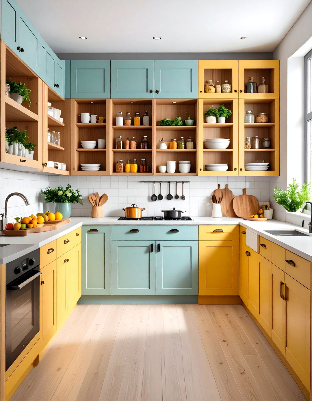 Float Shelves Above the Peninsula - 20 U Shaped Kitchen Ideas