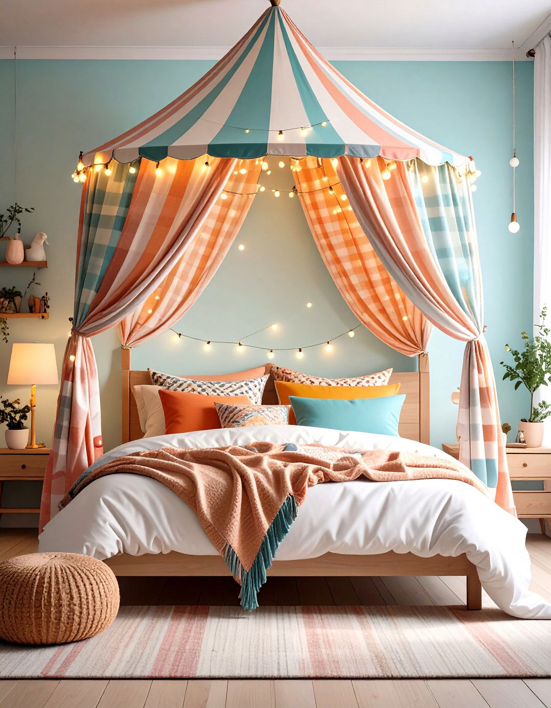 Float a Gingham Canopy - 20 Grandmillennial Style Bedroom Ideas