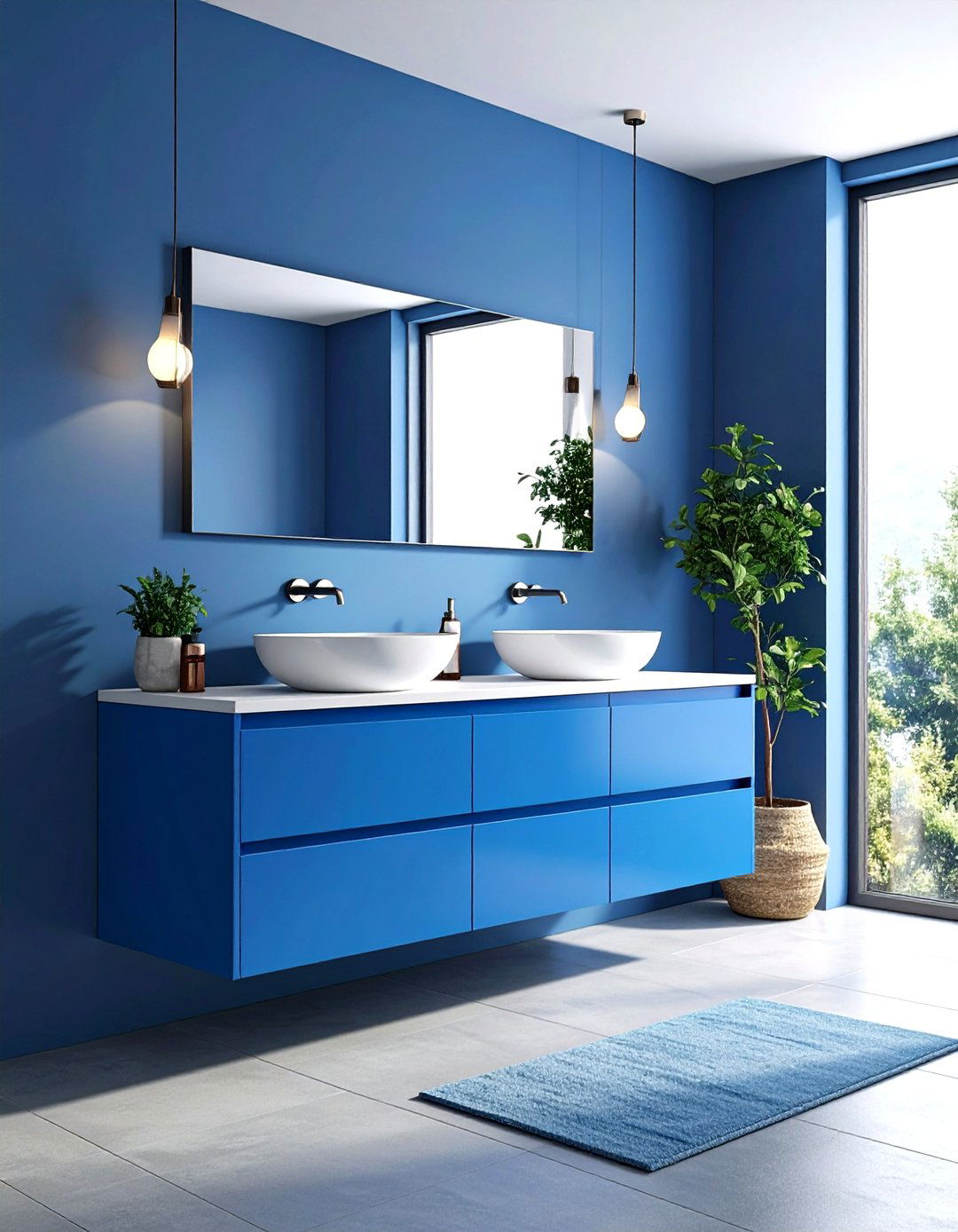 Floating Blue Bathroom Vanity for Modern Minimalism - 20 Blue Bathroom Vanity Ideas