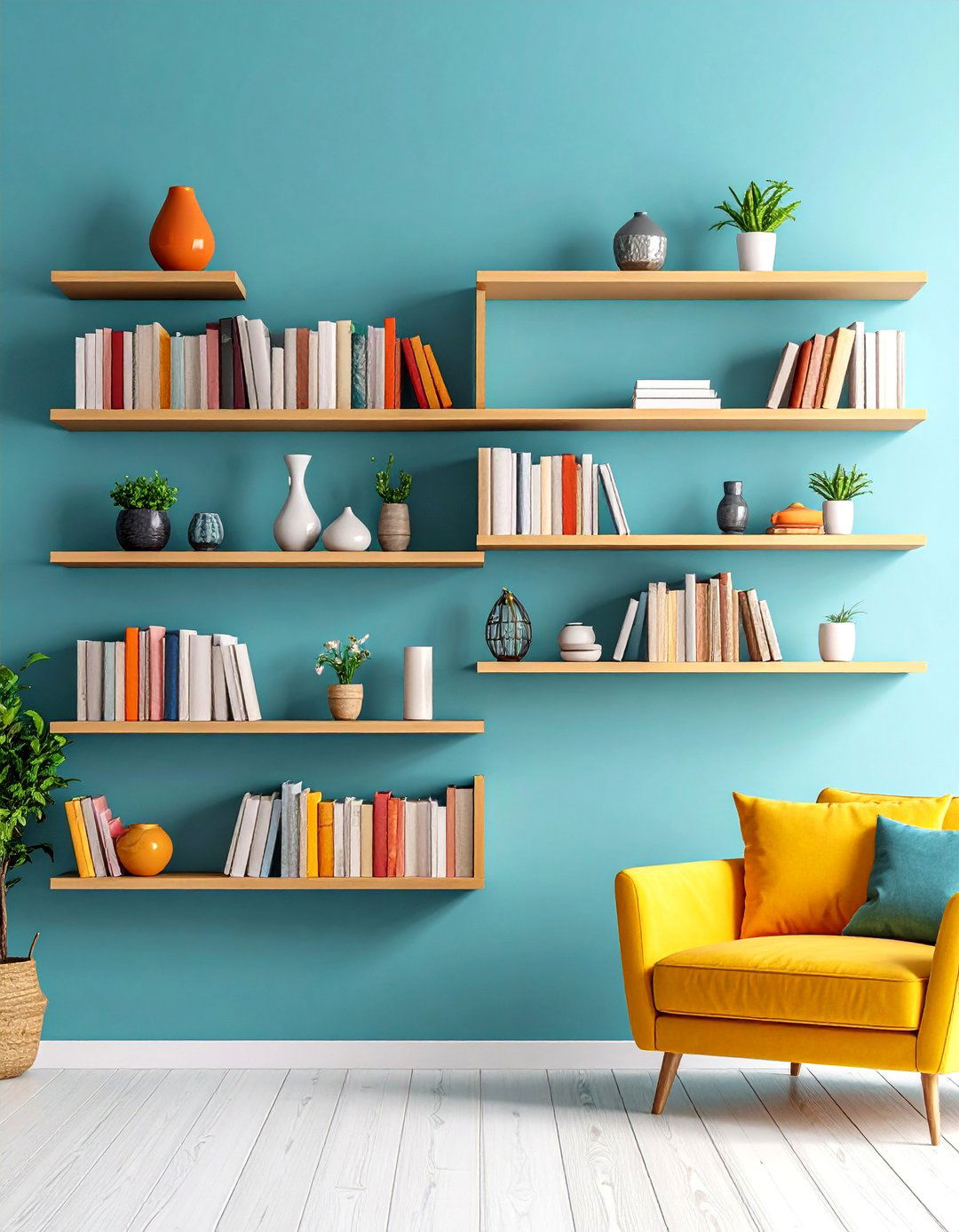 Floating Bookshelf Wall Arrangements - 20 Bookshelf Decor Ideas