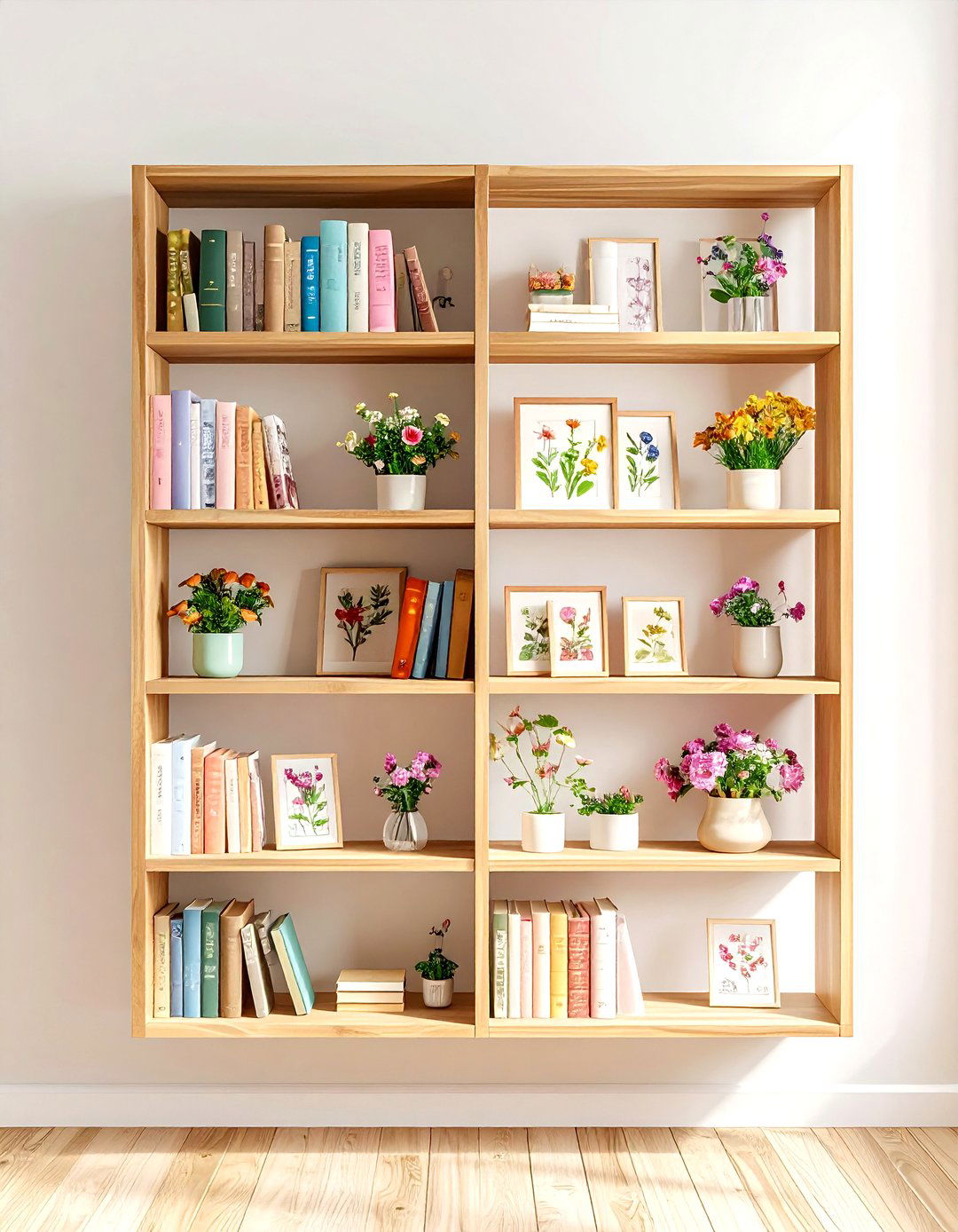Floating Bookshelves with Bud Motifs - 20 Floral Nursery Ideas