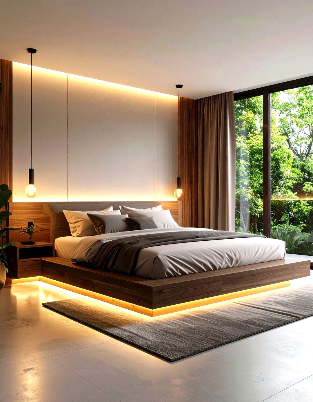 Floating Corner Bed with LED Accent Lighting - 20 Corner Bed Ideas