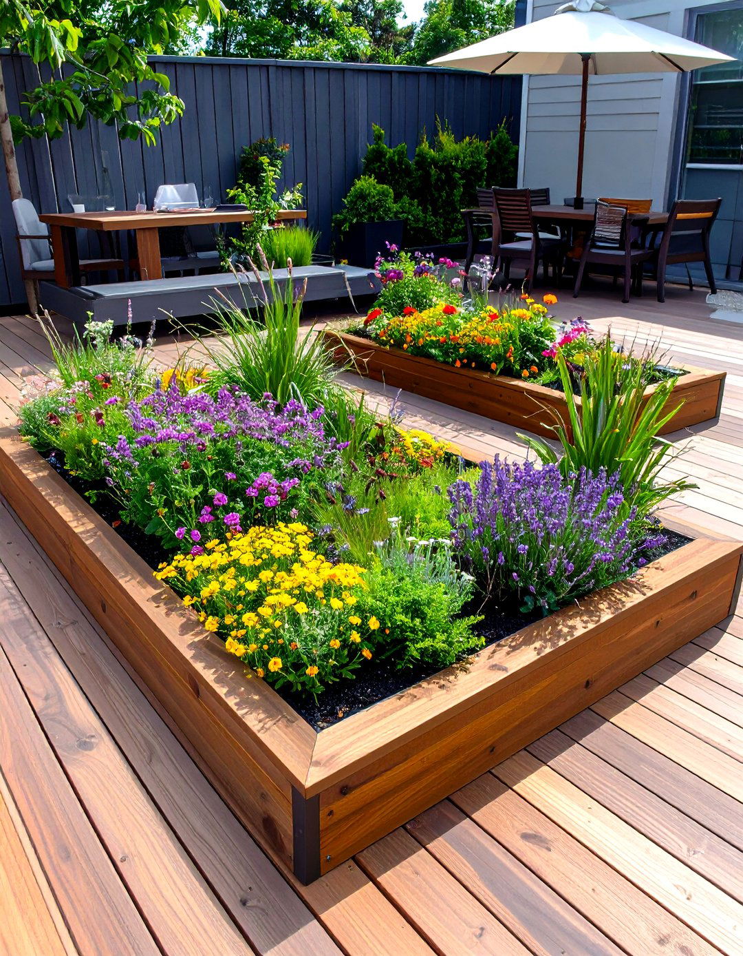 Floating Deck With Integrated Planter Boxes - 20 Floating Deck Ideas