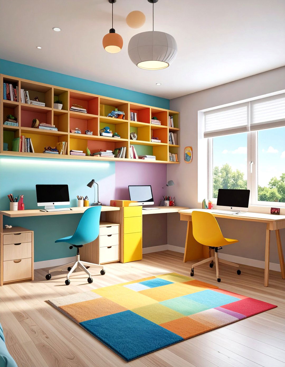 Floating Desks and Wall Mounted Stations - 20 Shared Bedroom Ideas for Small Rooms