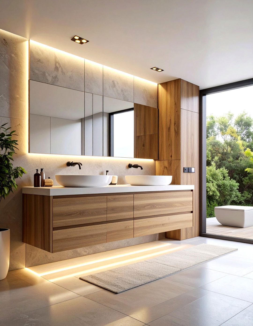 Floating Double Vanity for Airy Minimalism - 20 Double Vanity Bathroom Ideas