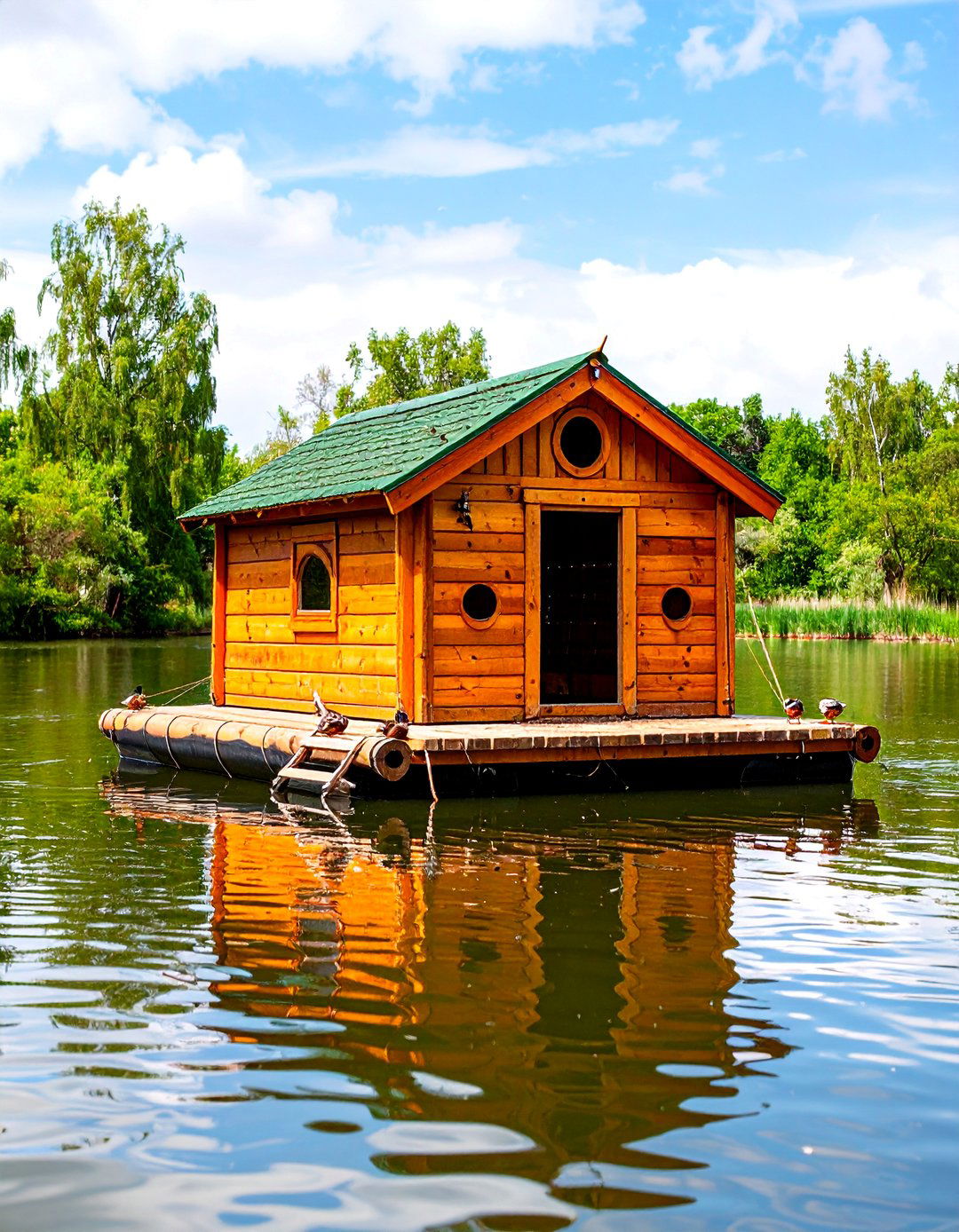 Floating Duck House Adds Pond Side Security - 20 Duck House Ideas