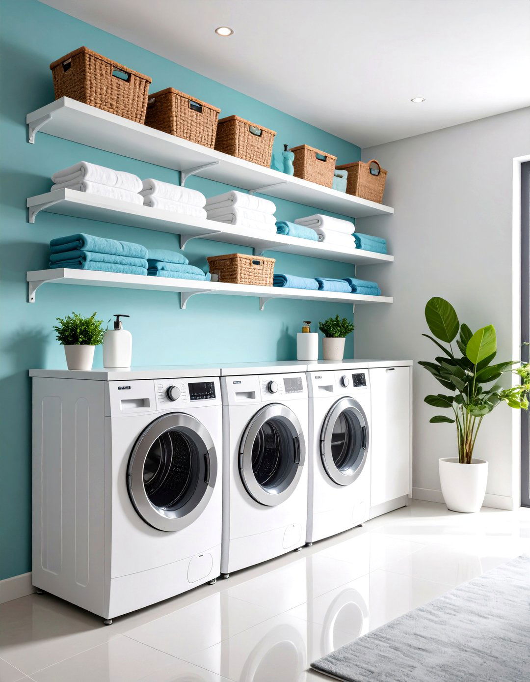 Floating Laundry Room Storage Shelves with Integrated Accessories - 20 Laundry Room Storage Ideas