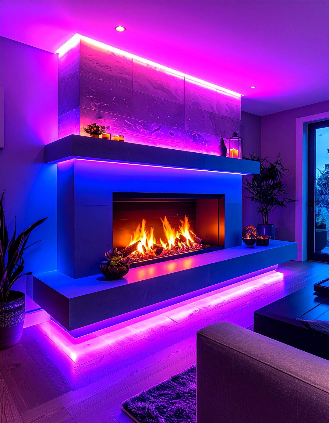 Floating Mantel with LED Accent Lighting - 20 Small Living Room Fireplace Ideas