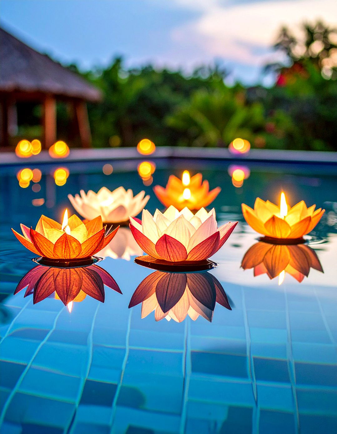 Floating Paper Lanterns - 20 Pool Decor Ideas