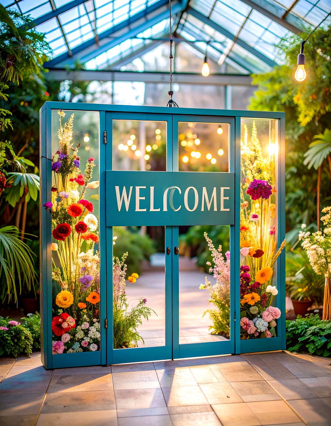 Floating Plexiglass Wedding Welcome Sign with Pressed Botanical Elements - 20 Wedding Welcome Sign Ideas