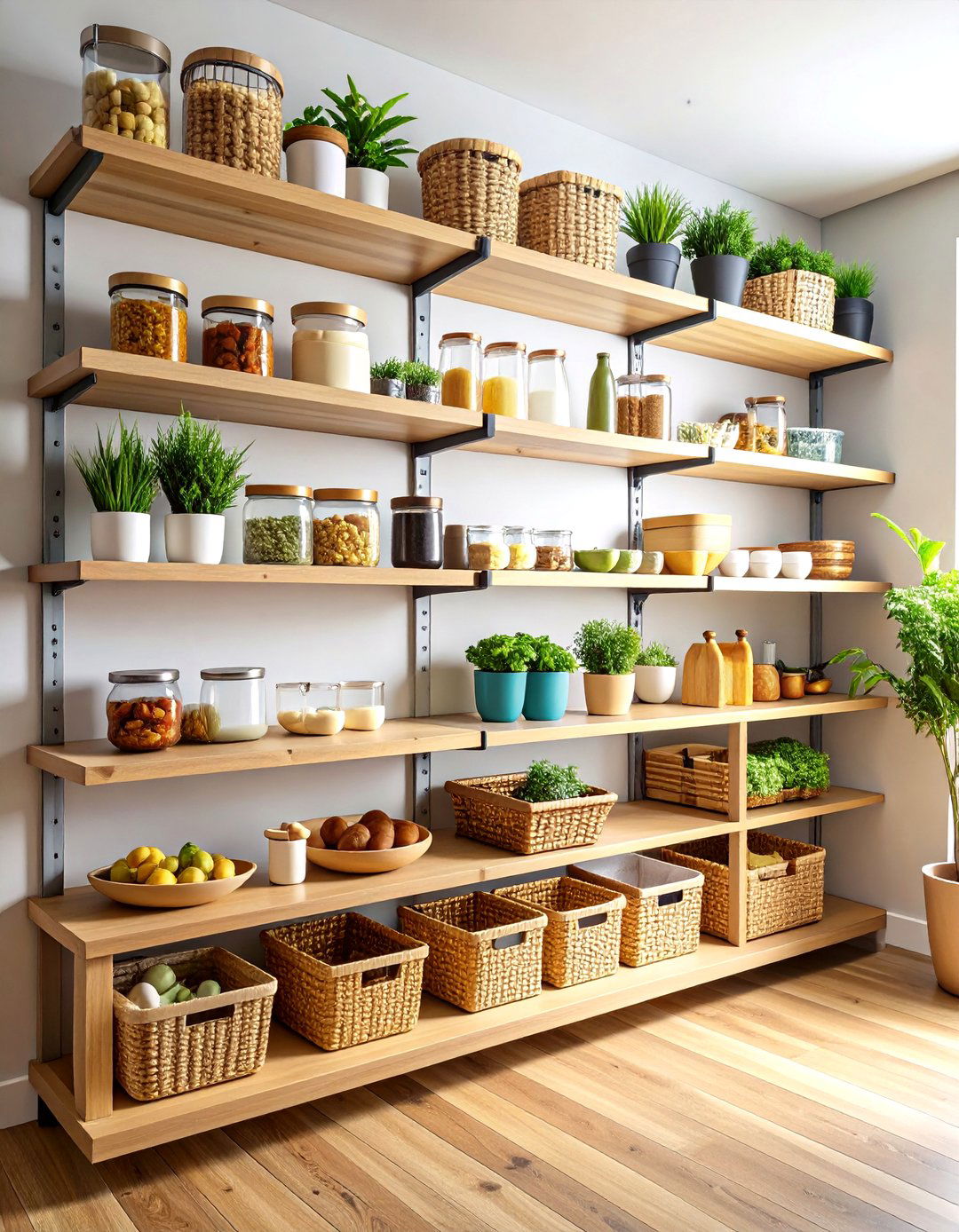 Floating Shelf Open Pantry System - 20 Open Pantry Ideas