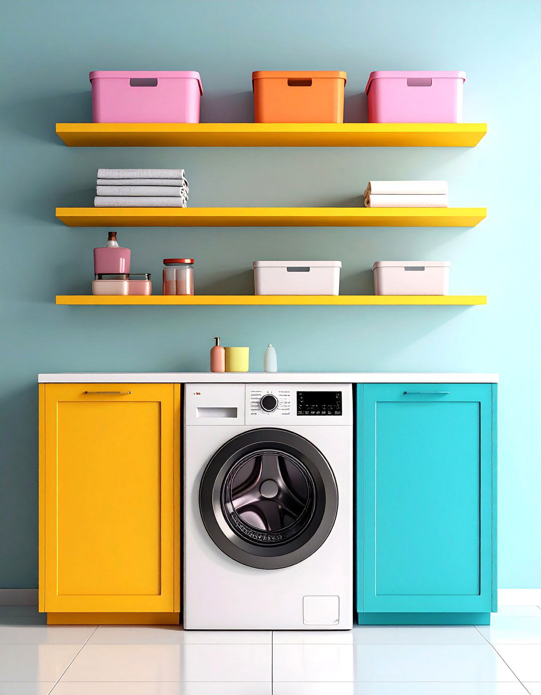 Floating Shelf Trios - 20 Small Laundry Room Ideas With a Top Load Washing Machine