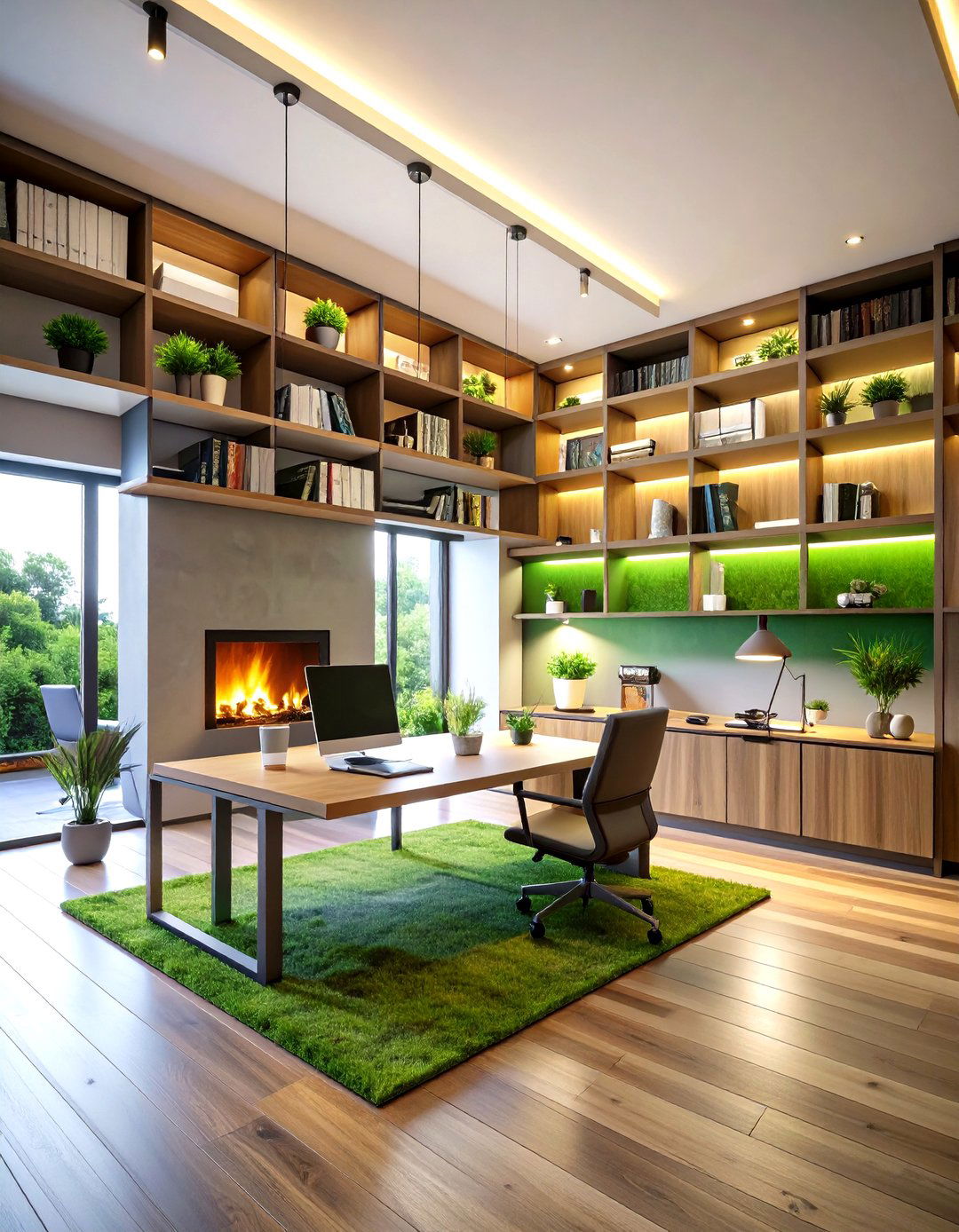 Floating Shelves Above Office Fireplace - 20 Home Office With Fireplace Ideas