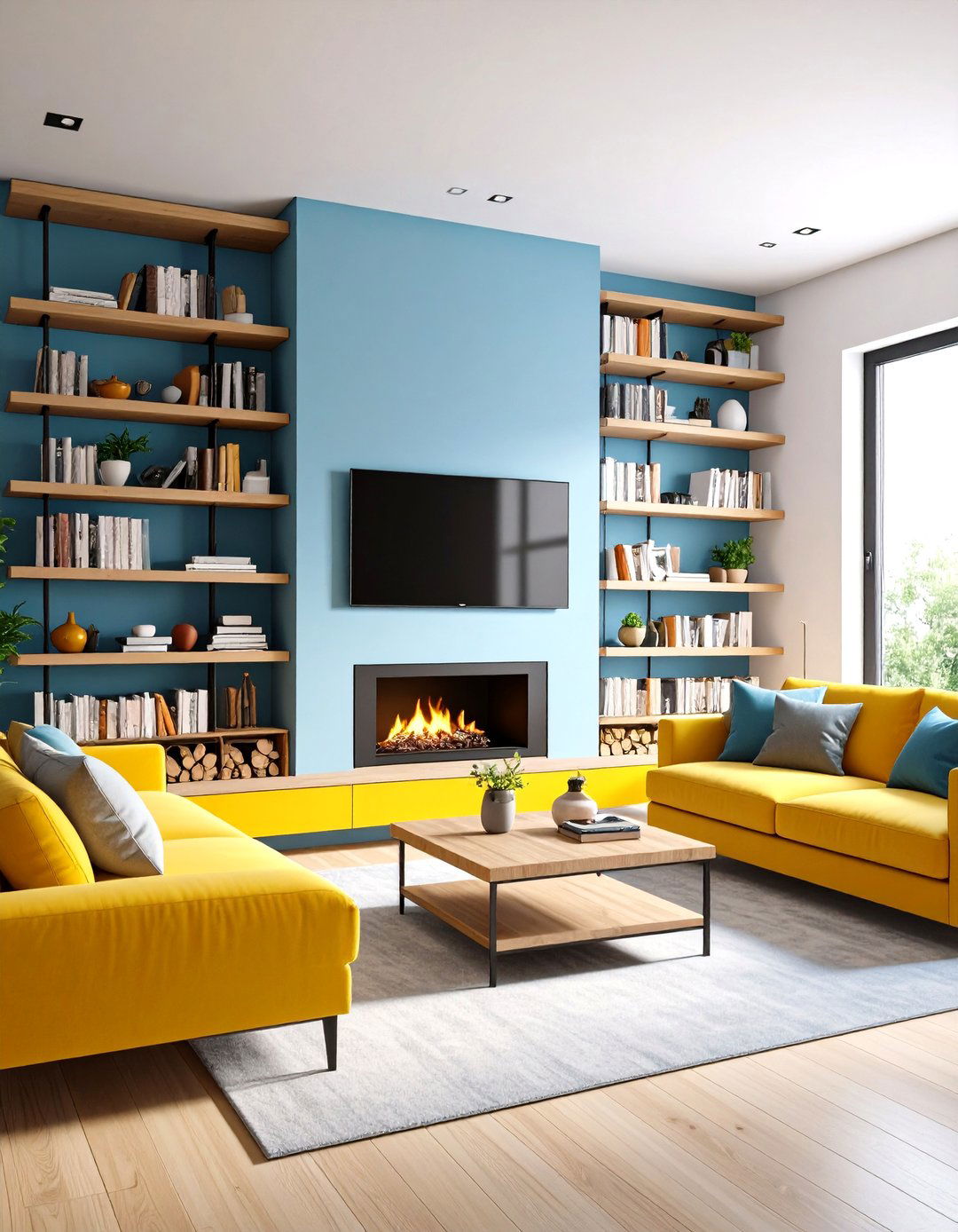 Floating Shelves Flanking the TV - 20 Tv Over Fireplace Ideas