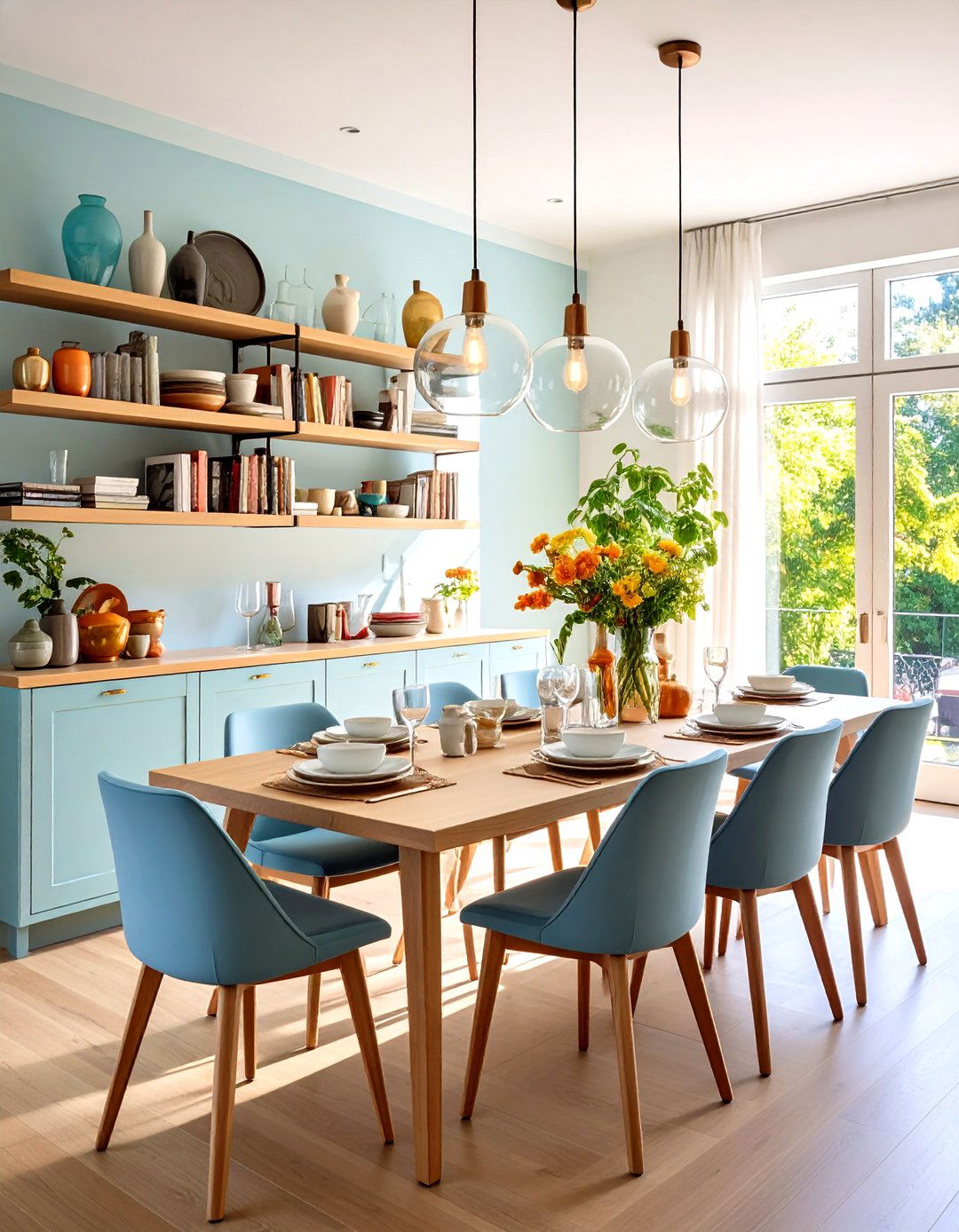 Floating Shelves Turn Walls into Dining Room Storage - 20 Dining Room Storage Ideas