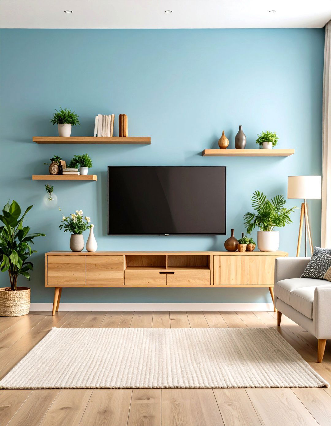 Floating Shelves and Media Console - 20 Tv Wall Ideas