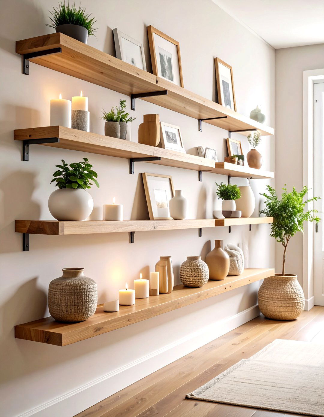 Floating Shelves for Artful Storage - 20 Hallway Decor Ideas