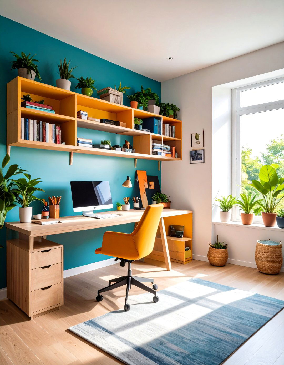 Floating Shelves with Integrated Desk - 20 Studio Furniture Ideas