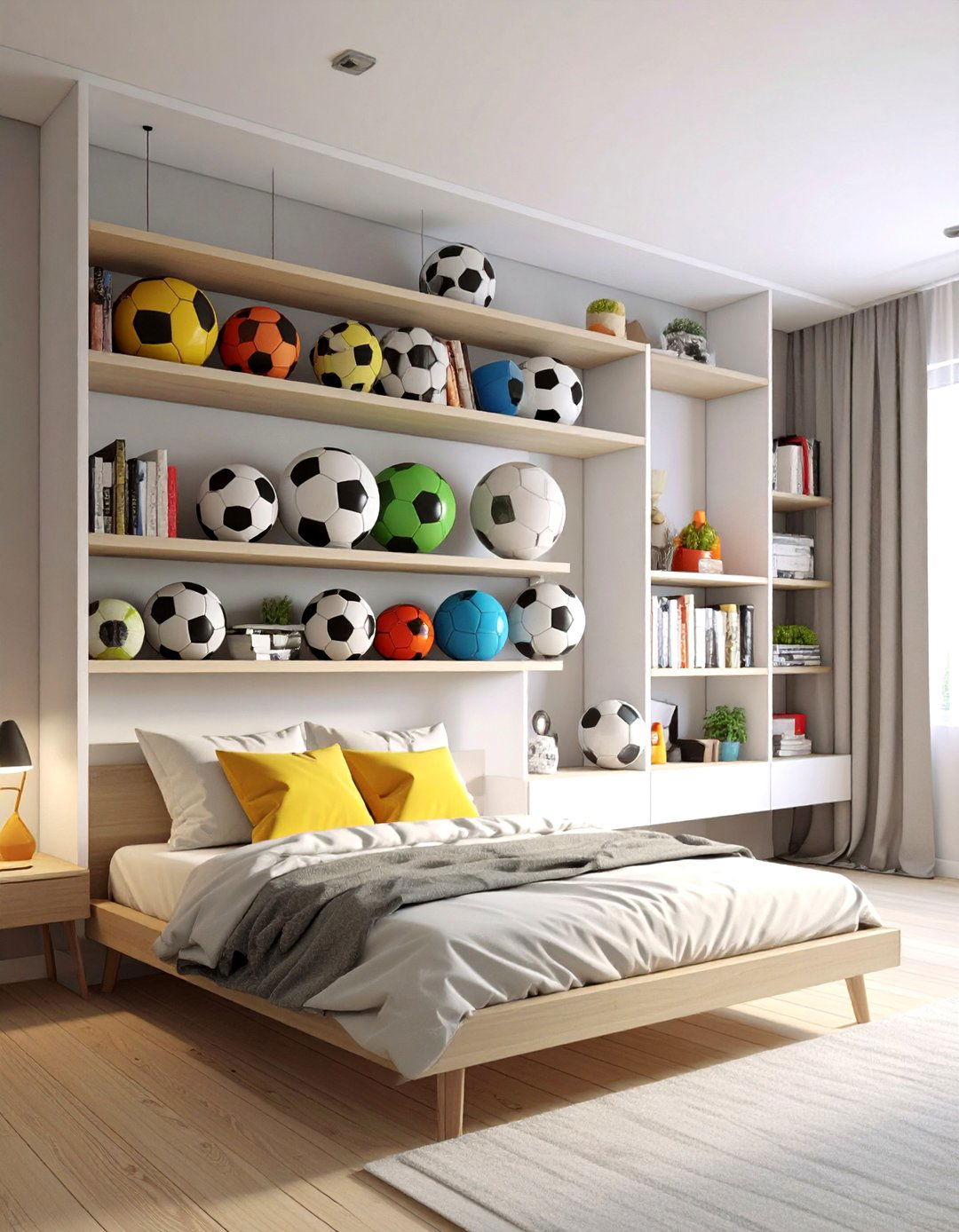 Floating Soccer Ball Shelves - 20 Soccer Themed Bedroom Ideas