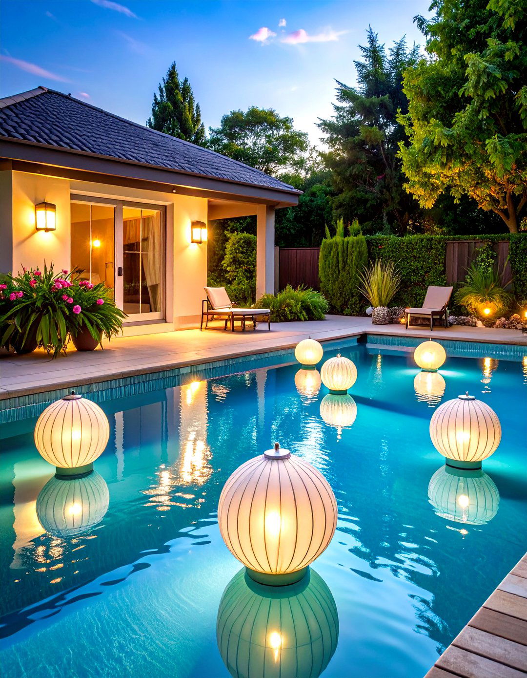 Floating Solar Pool Lighting Garden - 20 Pool Lighting Ideas