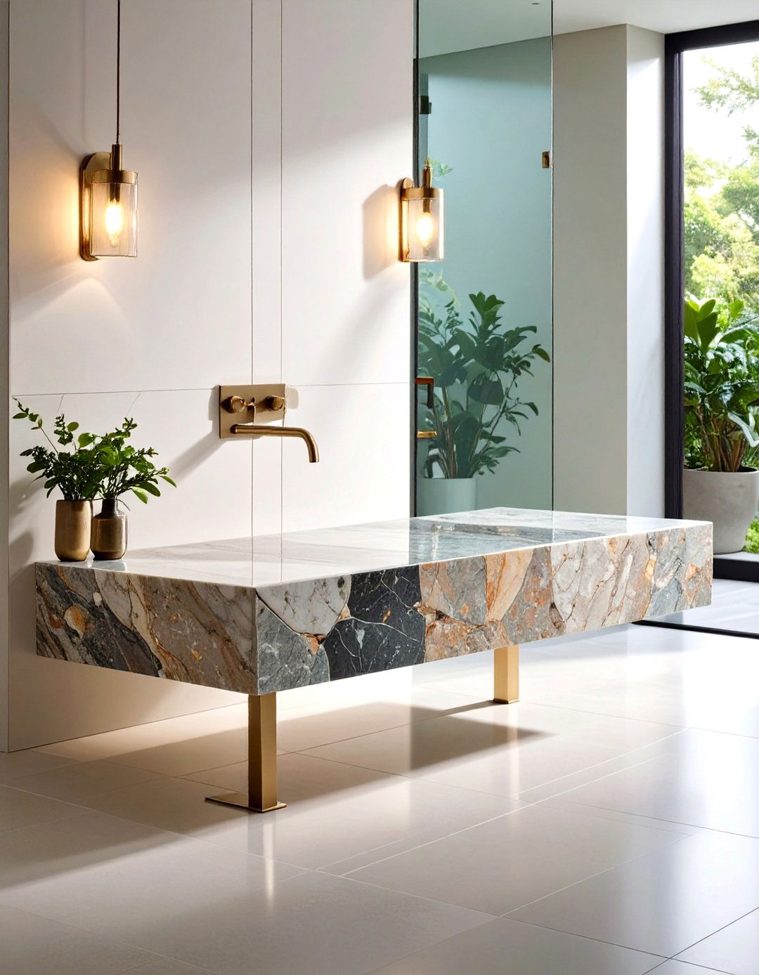 Floating Stone Slab Bench - 20 Shower Bench Ideas