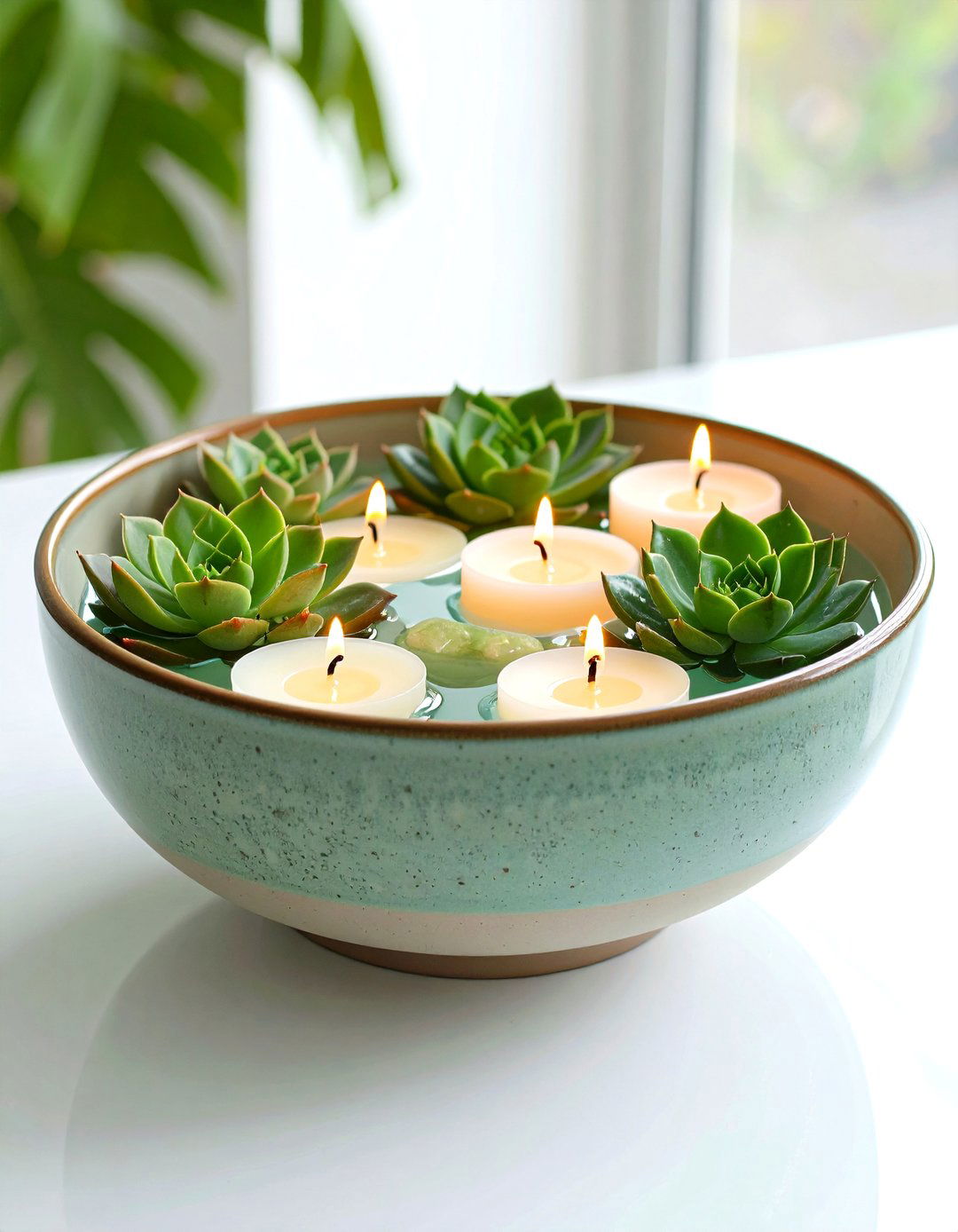 Floating Succulent Candles in Modern Bowls - 20 Floating Wedding Centerpiece Ideas